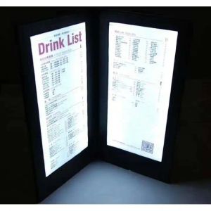 Anpassad logotyp LED -bakgrundsbelyst upplyst Meny Tält Holder Book Style Check Sign Display Restaurang Bar Nightclub Light Up Meny Cover