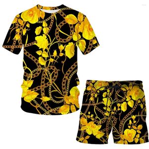 T-shirt z nadrukiem 3D i szorty żelazny łańcuch żelazny letni sportowy garnitur dresowy mężczyźni plus size ubrania s-7xl