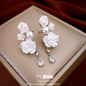 Rose, Zircon, Water Drop, Pearl Girl Style, Sweet Temperament, Ear Bone Clip, Korean Fashion, High-end Feeling Earrings