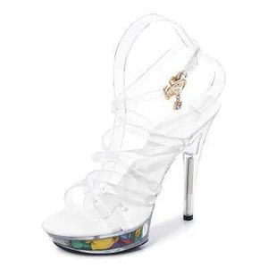 Dress Shoes Sandals Woman Summer Ladies Transparent High Heels 13-15CM Platform Open Toe Women Wedding Big Size 34-43 H240321C5WFL7DO