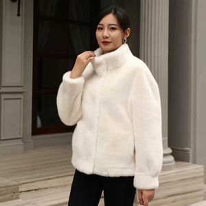 Women's Fur Faux Fur Spring Autumn Winter Milan Mink Coat Womens Style Over Knee Short Coat Womens Standing Collar Mink Skin Clothing Coat