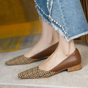 Flats Kadın Daireleri 2023 Bahar Moda Ekose Tekne Ayakkabıları Patchwork Elbise Ayakkabıları Üzerinde Kayma Vintage Jacquard Kumaş Bayan Ayakkabı 1214n