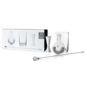 Viski Stainless Steel Bartender Set 4pcs Kit, Drink Mixers for Tails Gift Essentials: Mixing Glass, Hawthorne Strainer, Double Jigger and Barspoon, Sier