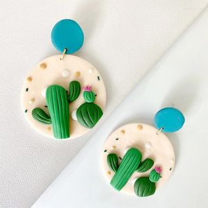 Kolczyki śliczne urocze kaktus polimeryzowane gliniane kwiaty kropla dla dziewcząt kobiety prezent biżuteria modne akcesoria do ucha ręcznie robione