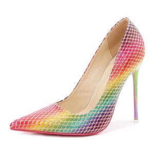 Dress Shoes Lattice Design Fashion Women Shoe Graduated Color Sexy Thin Heels Pumps Temptation Pointy Temperament Single Wedding H240325