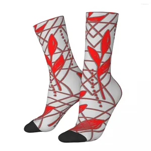 Herrensocken Hip Hop Vintage NIEDLICHES KÜHLES ROTES MUSTER FORM BLATT NAHTLOS Verrückte Unisex Geometrische Muster Crew Socke Jungen