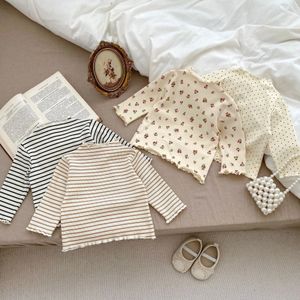 Flickor Half High Collar Wood Ear Edge Bottom Shirt 6M-3y Baby Floral Thin Long Sleeped Top 240314