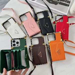 İPhone 15 14 için Luxurys Designer Square Phone Case Plus 13 12 11 Pro Max X XS XR Deri Şok geçirmez Kart Yuvası Cep Klasik Üçgen Tasarımcı Kapağı