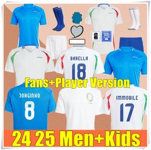 2024 Italys Soccer Jerseys Maglia Italia 2024 Euro Cup 2025 National Team Football Shirt Men Kids Kit 125 Years Anniversary Home Away Chiesa Barella Blue White