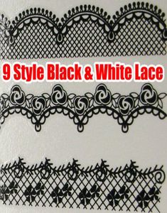 18st Black White Lace Nail Art Water Decals Transfers Decal Nail Art Wrap Wraps Sexig strip tatuering för Natural False 8063997