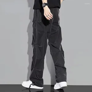 Men's Pants Casual Man Straight Black Trousers For Men Hippie Wrinkle Summer Streetwear Polyester Aesthetic Fashion Stylish Cotton Y2k