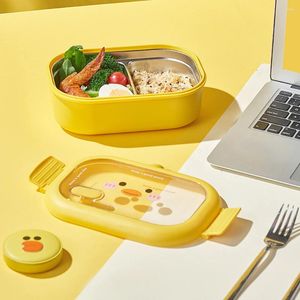 Посуда из нержавеющей стали, детская школьная коробка Kawaii Bento Box, герметичный портативный контейнер с двойным зажимом, 2 отделения для еды