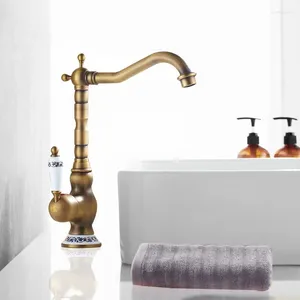 Bathroom Sink Faucets Antique Brass Basin Faucet With Blue And White Porcelain Handle Base Mixer Water Cold Tap