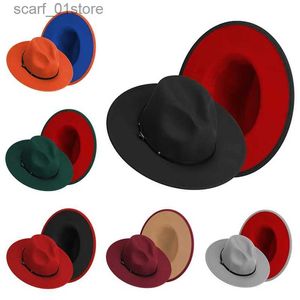 Ball Caps Fedora womens two ton felt Fedora hat buckle felt Panama hatC24319