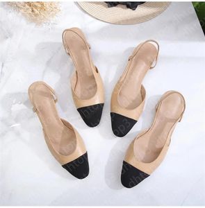 Paris luxury designer shoes ballet flat slingbacks sandal chanelliness women high heels fashion quilted leather bowknot round head thick women dress shoes