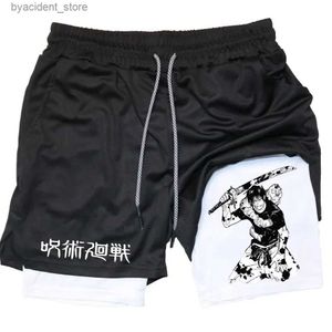 Men's Shorts Toji Printed Mens Gym Leisure Sports Shorts Running Net 2-in-1 Sports Shorts L240320