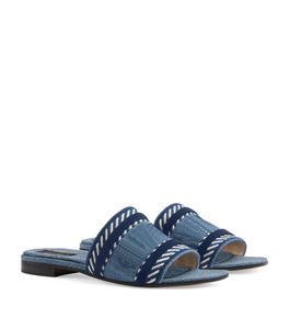 Designer di pannelli piatti da donna 2024 Jane Denim Slides Sandali del tallone di sceneggiatura da donna 10 mm