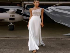 Elegancka syrena koronkowa cekiny koraliki kulkowe sukienki butikie butikowe szyfonowe aline rękawo bezkcielacz Button Back Bridal Go8279957