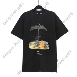 Influencer Tik Tok stesso marchio di stilisti puro cotone nero bianco Palm Tree Print Leisure Fashion Brand T-shirt a maniche corte ampia da uomo e da donna