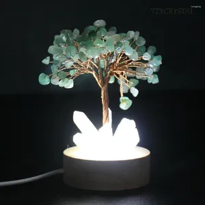 Figurine decorative 1 pezzo di quarzo naturale a grappolo di ghiaia che avvolge l'artigianato dell'albero fortunato con base luminosa a LED ornamento creativo