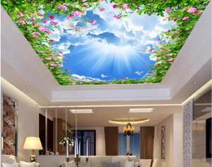 壁紙カスタム3D天井の壁紙壁紙家の装飾絵画太陽の白い花の白い雲の壁の壁