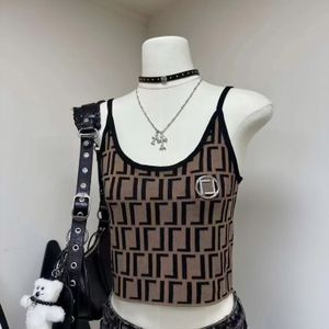 Designer's New Spring and Summer Retro FF Letter Jacquard Sticked U-Neck Vest With Halter Sexy Women's Top