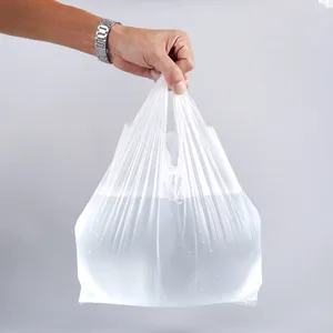Förvaringspåsar 100 st plastpåse transparent stor livsmedelsbutik T-shirt handväskor shopping tote