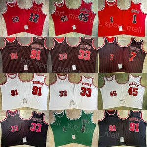 Autentyczny koszykówka Vintage Scottie Pippen Jerseys 33 Dennis Rodman 91 Toni Kukoc 7 Derrick Rose 1 Stripe Stripe Black Red White Green Team Szygowany kolor