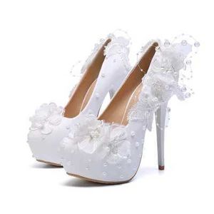 Sukienka buty koronki Kobieta Pones Platforma weselna Pearl White Sexy Stiletto High Heels 14cm Kobieta Księżniczka H240325