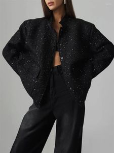 レディースジャケットルーズツイードスパンコールジャケット女性ファッションコート