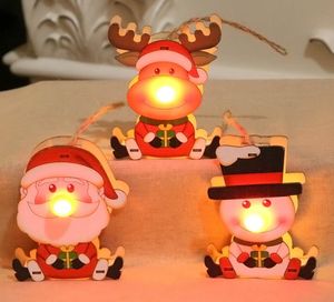 Enfeites brilhantes de madeira de Natal LED luz luminosa Santa boneco de neve veado pendurado pingente decorações de árvore de Natal presentes de brinquedo infantil BH23468850