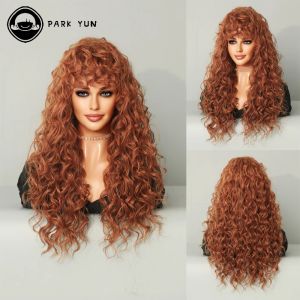 Perucas longas loiras vermelhas curly peruca franja para mulheres negras resistentes a calor perucas sintéticas festas afro natura