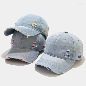 Bollmössor mode unisex tvättade denim baseball cap kvinnor nödställda rippade hål hip hop män justerbar utomhus snapback hatt gorras