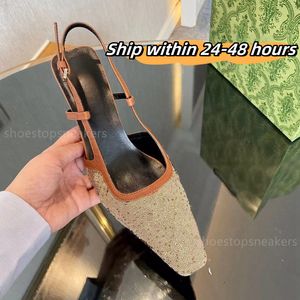 Designer sandaler slingback höga klackar snörning sandaler mitt klack svart mesh diamant dekoration tryckta skor modeklänning skor gummiläder skor gratis frakt