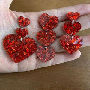 Orecchini pendenti San Valentino Simpatico glitter rosso acrilico Amore cuore di pesca Stella orecchino orecchini gioielli per donna Aretes De Mujer