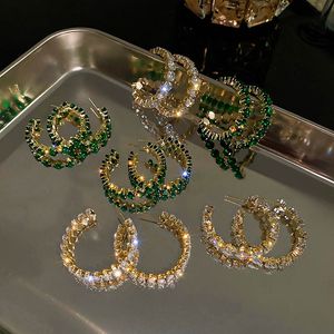 925 STERLING Gümüş Pin CC Küpe Lüks İlham Desen Tasarımcı Taş Kristal Rhinestone Hoop Küpe Takı Kadınları