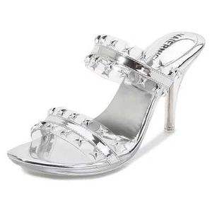 Dress Shoes Modern Slippers Sexy Nightclub Women Crystal Shiny 8cm High-heeled Sandals Rivets Transparent Sandal Girl Party Slipper H240325