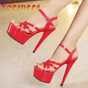 Dress Shoes Fashion Sexy Open Toe 15 17 CM Black Red Color High Heels 2022 Summer Sandals Party Wedding Nightclub Women H240325