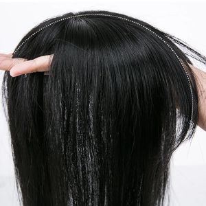 Toppers Toppers Bang Clips In Human Hair Piece Long Straight Hair Air Bangs Silk base Women Topper Natural Color For Women