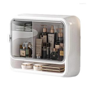 Storage Boxes 1pc Wall-mounted Cosmetics Box Punch Free Dust-proof Rack With Lid Household Large Capacity Shelf For