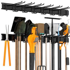 Sttoraboks Rack, Heavy Duty Garage Storage Organizer System,wall Mounted Tool with 8 Double Hooks, 3 Rails, Garden Yard Tools Hanger Rack for Ski Gears,broom,