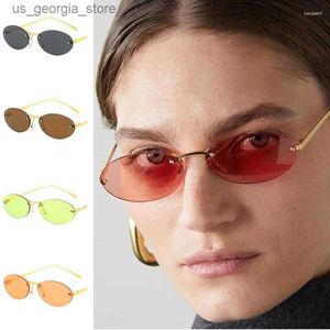 Sonnenbrille Sonnenbrille Hip Hop Frauen Randlose Sonnenbrille Anti-UV-Brille Ovale Brillen Persönlichkeit Legierung Tempel Goggle Ornamental Y240320