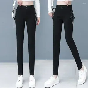 Jeans femininos skinny cintura alta s com bolsos calças pretas para mulher calças slim fit harajuku moda em