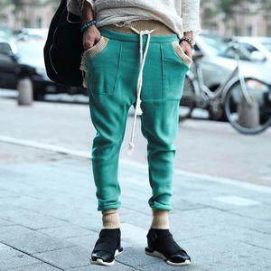 Mens Pants Streetwear Sweatpants Sticked Contrast Color Patchwork DrawString Knit Men Spring Vintage Slim Fit Stick Trouser