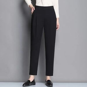 Spring Lato Pants Women Elastyczne talia swobodne odzież solidne kieszenie vintage mody eleganckie spodni plus size 240309