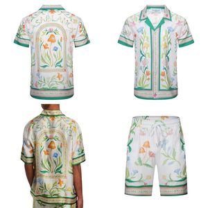 Novas camisas Casablanc de alta qualidade Conjunto de camisetas masculinas casuais florais calças de praia manga curta estampa camisa casual masculina feminina solta camisa havaiana shorts camiseta de luxo