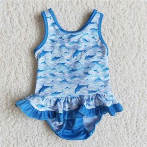 Clothing Sets Western Fashion Floral Ocean Dolphin Strap Jumpsuit Swimsuit Long Sleeve Baby Girls Set Wholesale Children Clothes