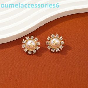 BrandDesigner الإمبراطورة الغربية dowagerearring stud 925 Silver Needle مرصعة مع أقراط لؤلؤة جولة الذهب