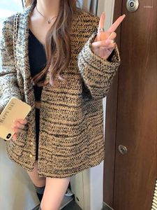 Women's Suits Insozkdg Women Coats Loose Casual Lapel Knittd Blazers Lady Korean Fashion Retro Long Sleeve Cardigans Winter Female Clothes