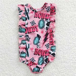 Kleidung Sets Western Mode Mädchen HOWDY Kaktus Edelstein Rosa Einteiligen Badeanzug Langarm Baby Set Großhandel Kinder Kleidung